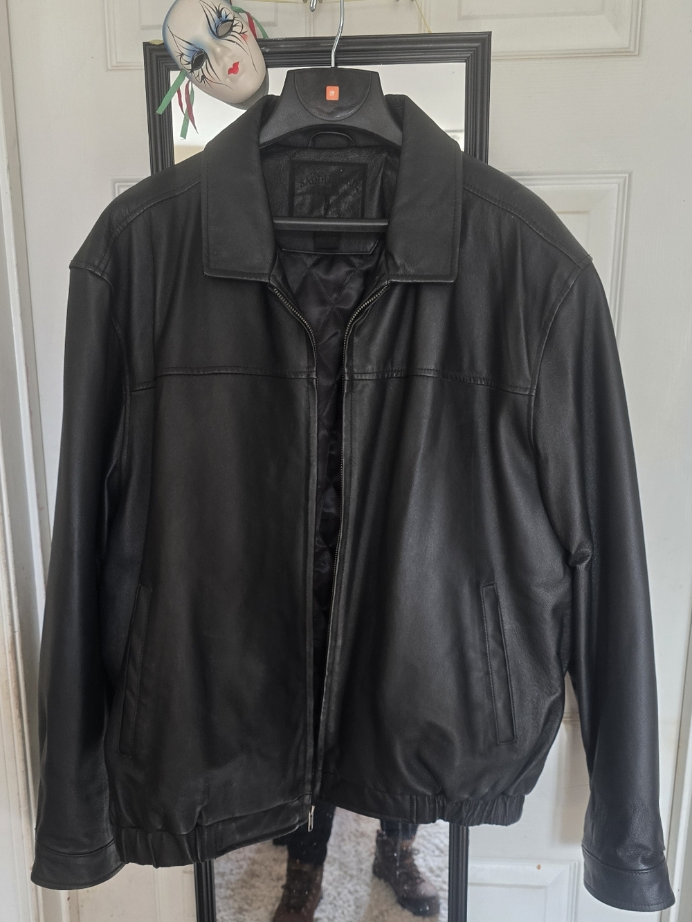 Leather Jacket Saddlebred Black Mid-Length Zip Front Size XL
